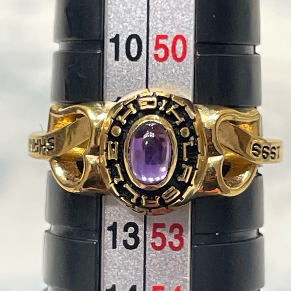 VTG 1999 LaSalle High School Class Ring Shamrock Gold plated purple Stone Sz 6 - Picture 9 of 12